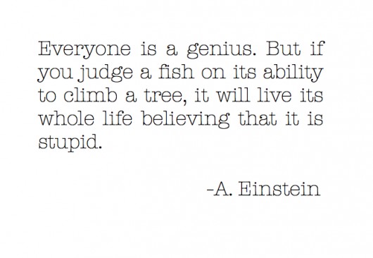 Everyone is a genius. But if you judge a fish by its ability to climb a tree it wil live its whole life believing it is stupid.